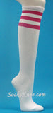 Glitter Hot Pink Stripes on White Knee Hi socks for woman