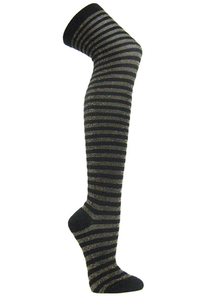Gold black glitter sparkling striped over knee socks