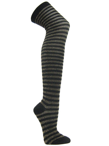 Gold black glitter sparkling striped over knee socks