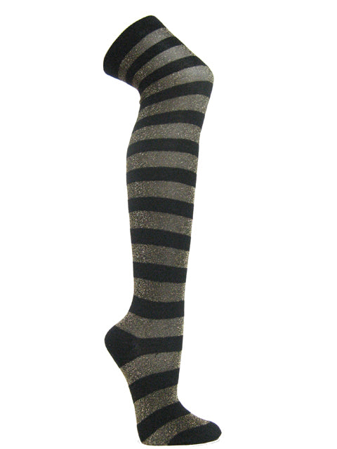 Gold black glitter sparkling wide striped over knee socks