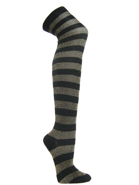 Gold black glitter sparkling wide striped over knee socks