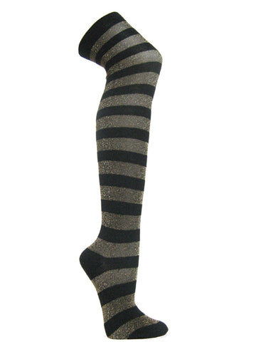 Gold black glitter sparkling wide striped over knee socks