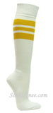 White cotton knee socks with golden yellow stripes for sports