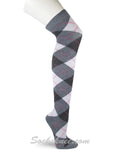 Gray White Charcoal Ladies Women Argyle Over the knee Socks