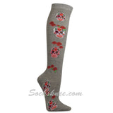 Women's Day of the Dead Sugar Skulls & Red Roses Gray Novelty Knee High Socks