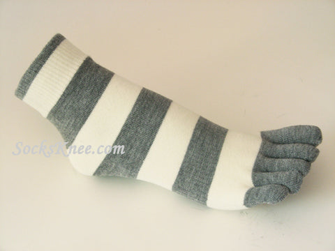 Gray White Striped Toe Toe Socks, Ankle High