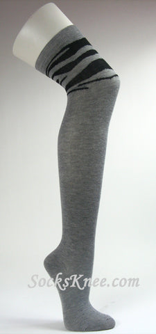 Zebra Striped on Thigh Gray Over Knee High Socks for Women