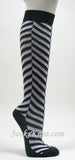 Charcoal Gray White Chevron Herringbone Womens Stripe Knee Sock