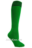 Green youth Football/Sports knee socks w black stripes