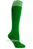 Green youth Football/Sports knee socks w white stripes