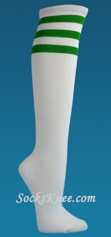 White with Green Striped High Quality Women's Knee High socks