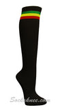 Green Yellow Red Stripes Black Non-Athletic Fashion Knee Socks