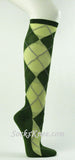 Moss Green Lemonade Yellow White Large Argyle Knee Socks