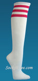 White and Hot Pink striped Quality knee high socks for women