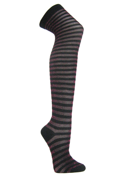 Hot pink black glitter sparkling striped over knee socks