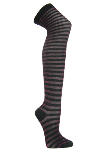 Hot pink black glitter sparkling striped over knee socks