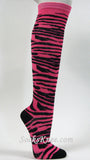 Hot Pink  White Zebra Striped Women's High Knee Socks
