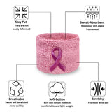 Pink Ribbon Sweatbands 2.5 Inch, Breast Cancer Awareness Wristbands for Sports and Walks, 1 Pair