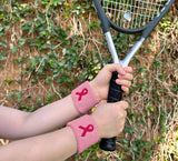 Pink Ribbon Sweatbands 2.5 Inch, Breast Cancer Awareness Wristbands for Sports and Walks, 1 Pair