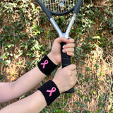 Pink Ribbon Sweatbands 2.5 Inch, Breast Cancer Awareness Wristbands for Sports and Walks, 1 Pair