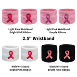 Pink Ribbon Sweatbands 2.5 Inch, Breast Cancer Awareness Wristbands for Sports and Walks, 1 Pair