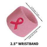 Pink Ribbon Sweatbands 2.5 Inch, Breast Cancer Awareness Wristbands for Sports and Walks, 1 Pair