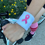 Pink Ribbon Sweatbands 2.5 Inch, Breast Cancer Awareness Wristbands for Sports and Walks, 1 Pair