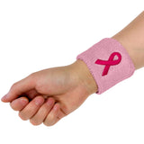 Pink Ribbon Sweatbands 2.5 Inch, Breast Cancer Awareness Wristbands for Sports and Walks, 1 Pair