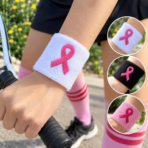 Pink ribbon sweatbands, white, black and pink wristbands