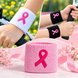 Pink Ribbon Sweatbands 2.5 Inch, Breast Cancer Awareness Wristbands for Sports and Walks, 1 Pair