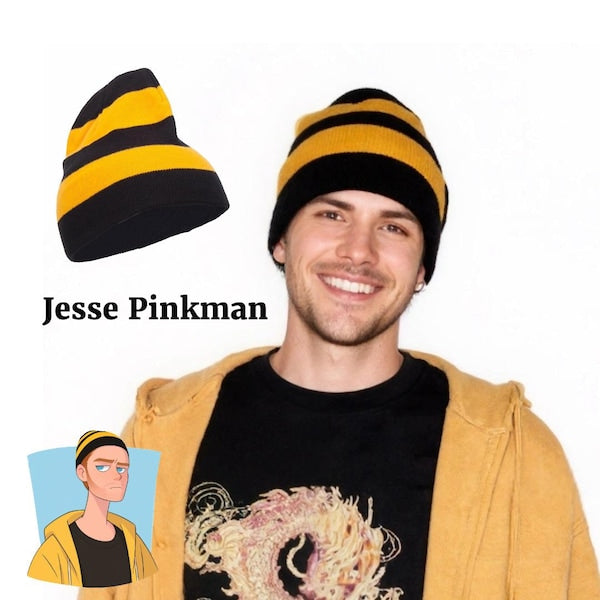Black and gold striped knit beanie costume accessory