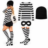 Women's black and white striped costume shirt and set