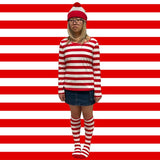 Wenda Where's Waldo women's costume red white striped shirt and beanie