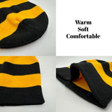 Black and gold knit beanie material and comfort details