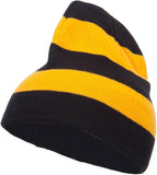 Black and gold striped knit beanie product view
