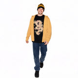 Black and gold striped beanie costume outfit front view