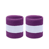 Pair of purple terry wristbands with a white stripe