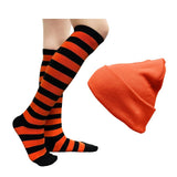Orange beanie and black orange striped knee socks costume set