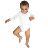 Plain white baby bodysuit in use