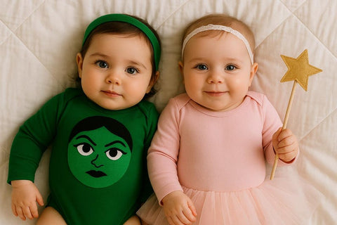 Baby DIY costume long sleeve bodysuit in light pink and green