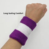 Purple and white striped wristband close-up
