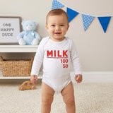 Baby wearing milk bottle costume bodysuit