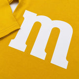 M&M print baby onesie fabric detail