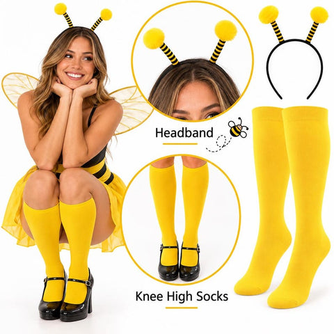 Women's yellow and black costume socks and accessory set - image 1