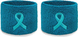 Teal ribbon terry wristbands, 1 pair