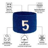 Embroidered Number Wristband – Blue Cotton Sports Sweatband