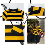 Kids Black & Yellow Striped Costume Set: Long-Sleeve Tee & Pom-Pom Beanie