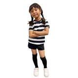 Girls' Black and White Striped Costume Shirt: Soft Cotton Cosplay
