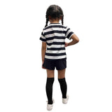 Girls' Black and White Striped Costume Shirt: Soft Cotton Cosplay
