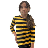 Kids Black & Yellow Striped Costume Set: Long-Sleeve Tee & Pom-Pom Beanie